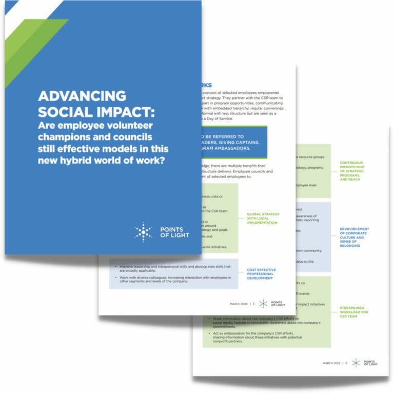 Regsiter at pointsoflight.org to join How Employee Champions Drive and Scale Social Impact Success, March 23, 2023, 1:00 p.m. ET GFX推进社会影响白皮书