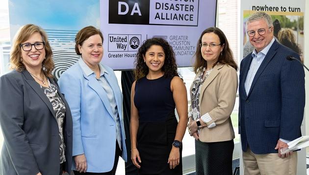 From left: Amanda McMillian, President and CEO, United Way of Greater Houston; Laura Sayavedra, Enbridge's Senior Vice President of Safety and Reliability; Harris County Judge Lina Hidalgo; Karen Albrecht of Phillips 66; and Steve Maislin, President, Greater Houston Community Foundation. ”“