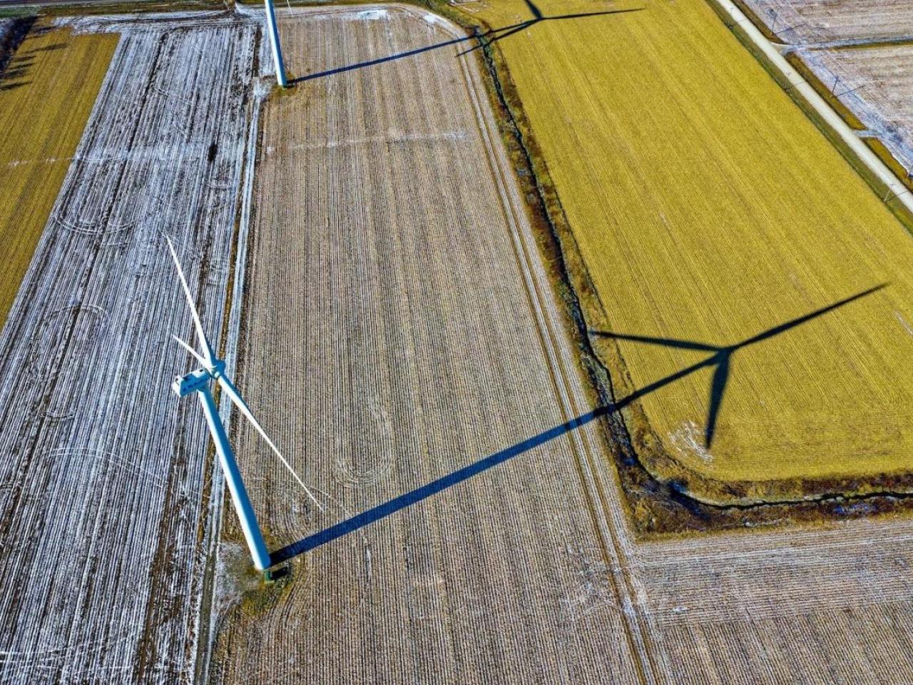 鸟瞰图的农场风力涡轮机和道路的国家