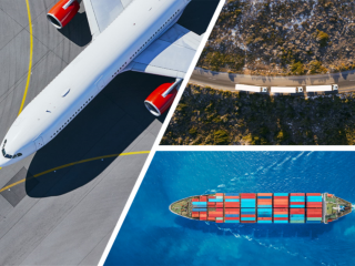 飞机，卡车和运输容器的复合图像