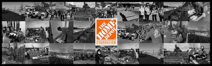 家得宝(Home Depot)基金会标志:蒙太奇的志愿工作者从家得宝(Home Depot)做各种任务(建筑、清理)。