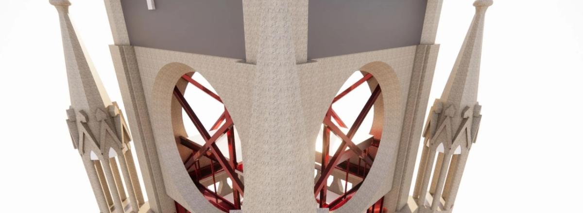 靠近教堂塔楼的建筑形象