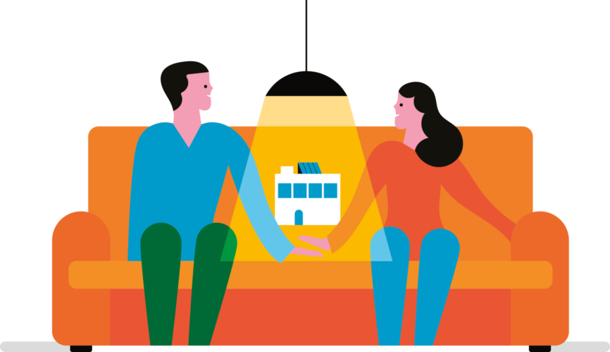 抽象画两个人沙发上, 并建