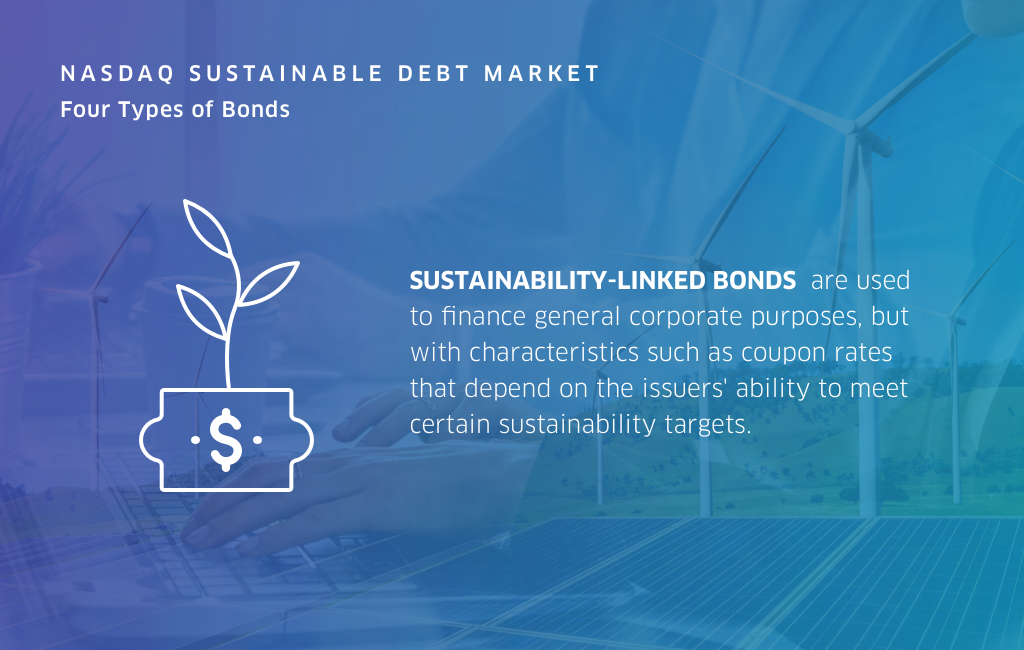 信息图形“纳斯达克可持续deb市场”四种类型的债券:Sustainability-linked债券和草图的植物栽培的货币金博宝怎么注册
